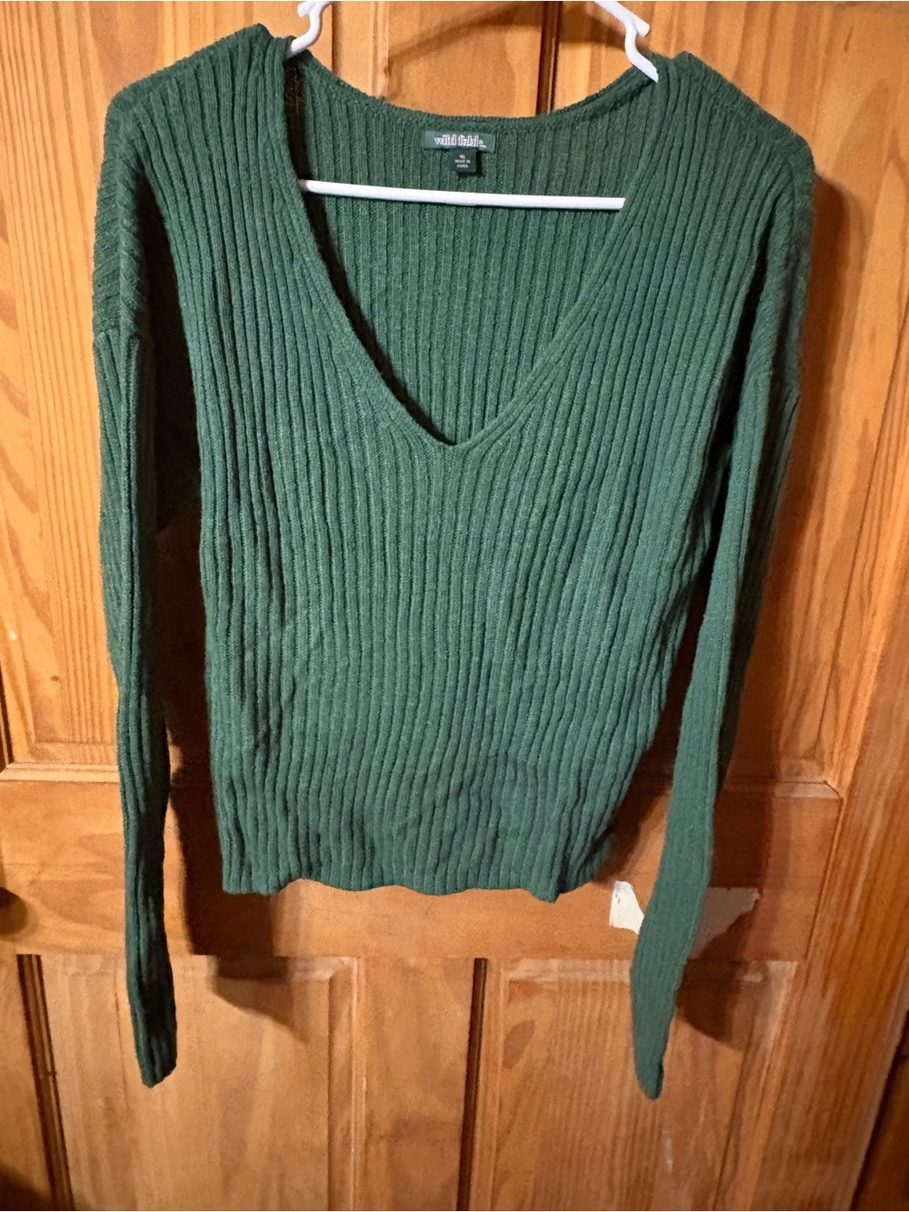 wild fable Deep Green Ribbed V-Neck Sweater